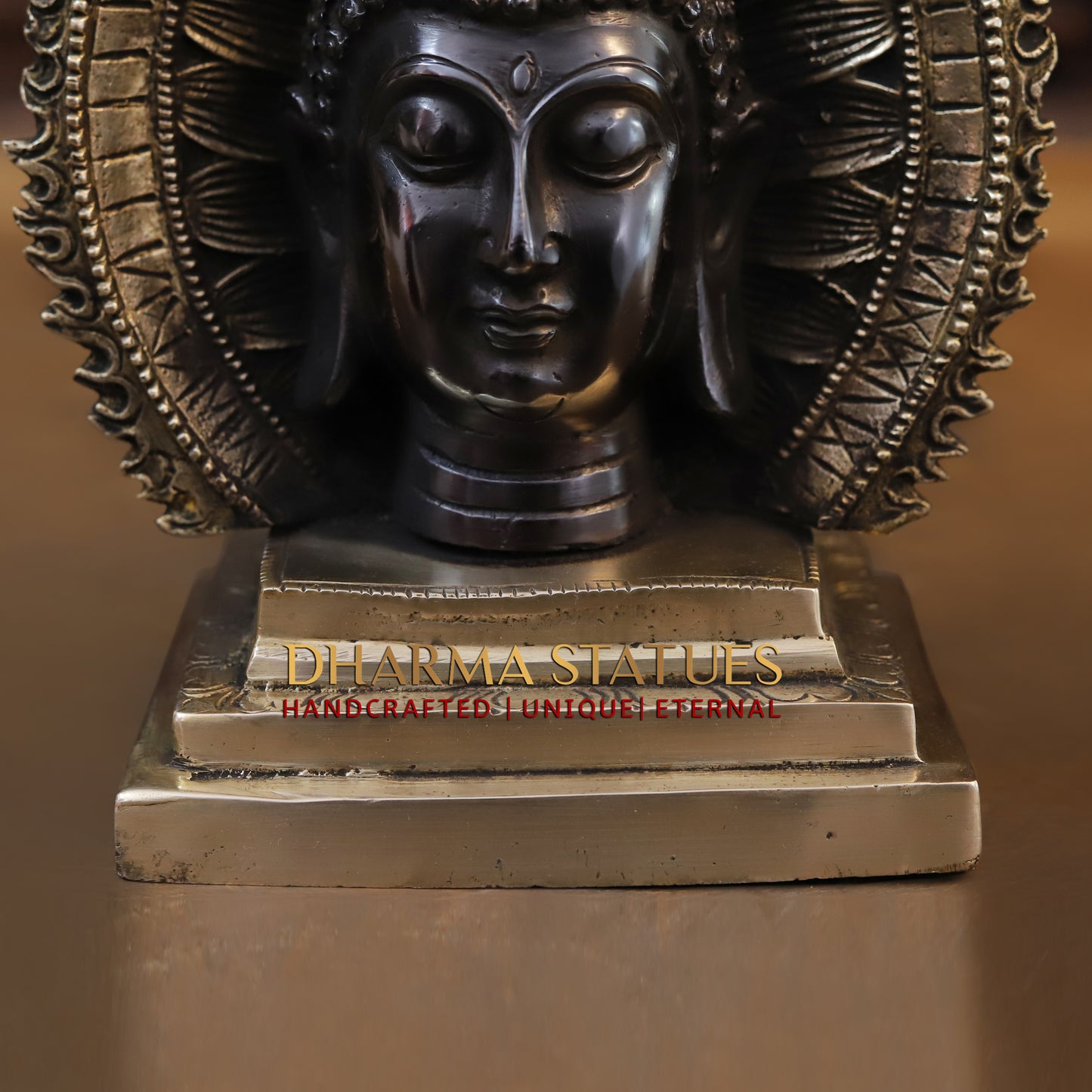 Brass Buddha Statue With Candle Holder, Double Face Buddha, Black Patina & Golden Finish, 12"