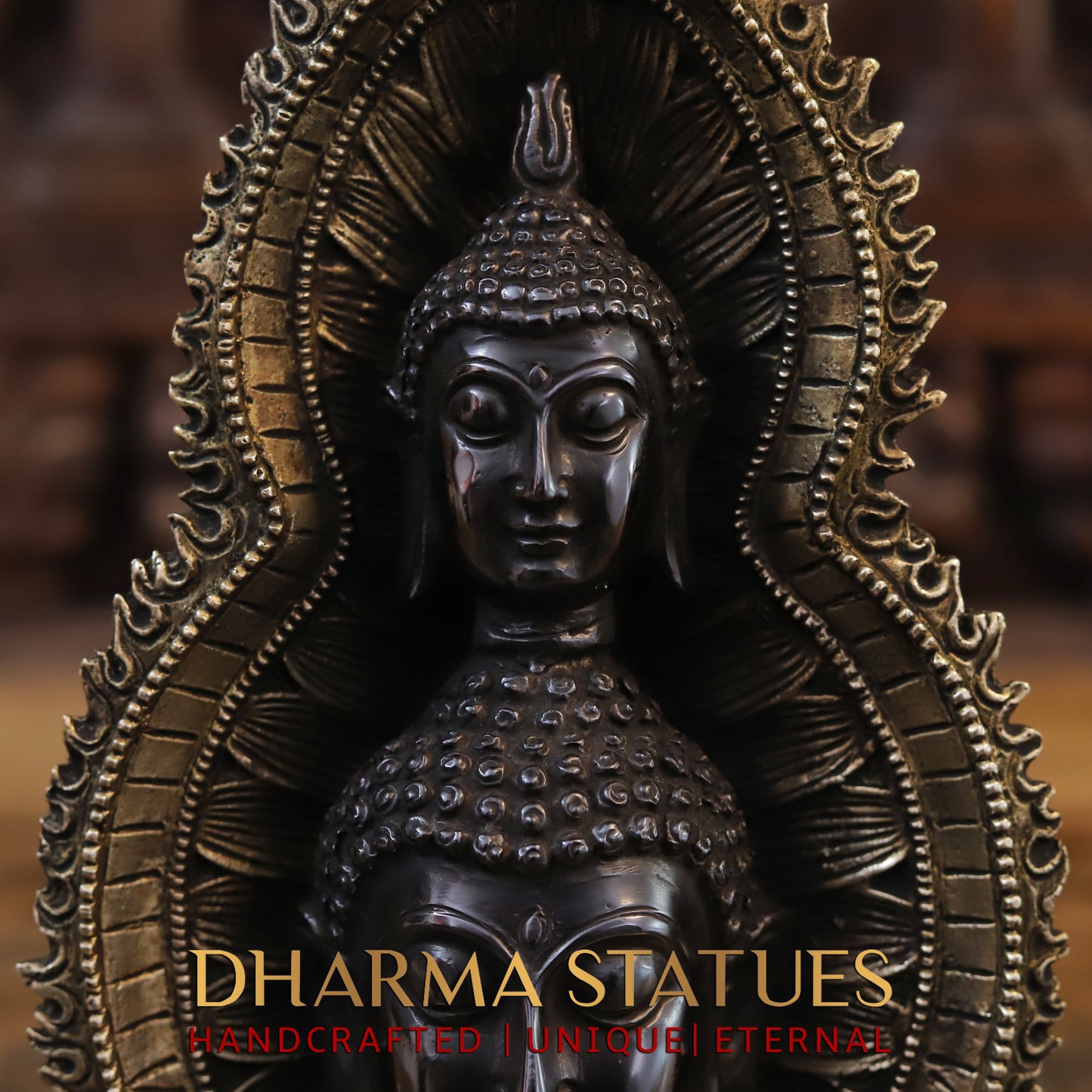 Brass Buddha Statue With Candle Holder, Double Face Buddha, Black Patina & Golden Finish, 12"
