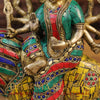 Brass Durga Idol, Mounted on a lion, Golden Finish with Intricate Stonework 10"