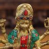 Brass Durga Idol, Seated on a Lion, Golden Finish with Stone work 9.5"