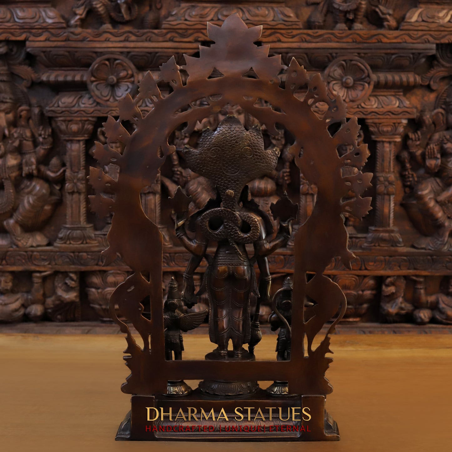 Brass Vishnu in Frame with Garuda and hanuman, Copper & Golden Finish, 24"