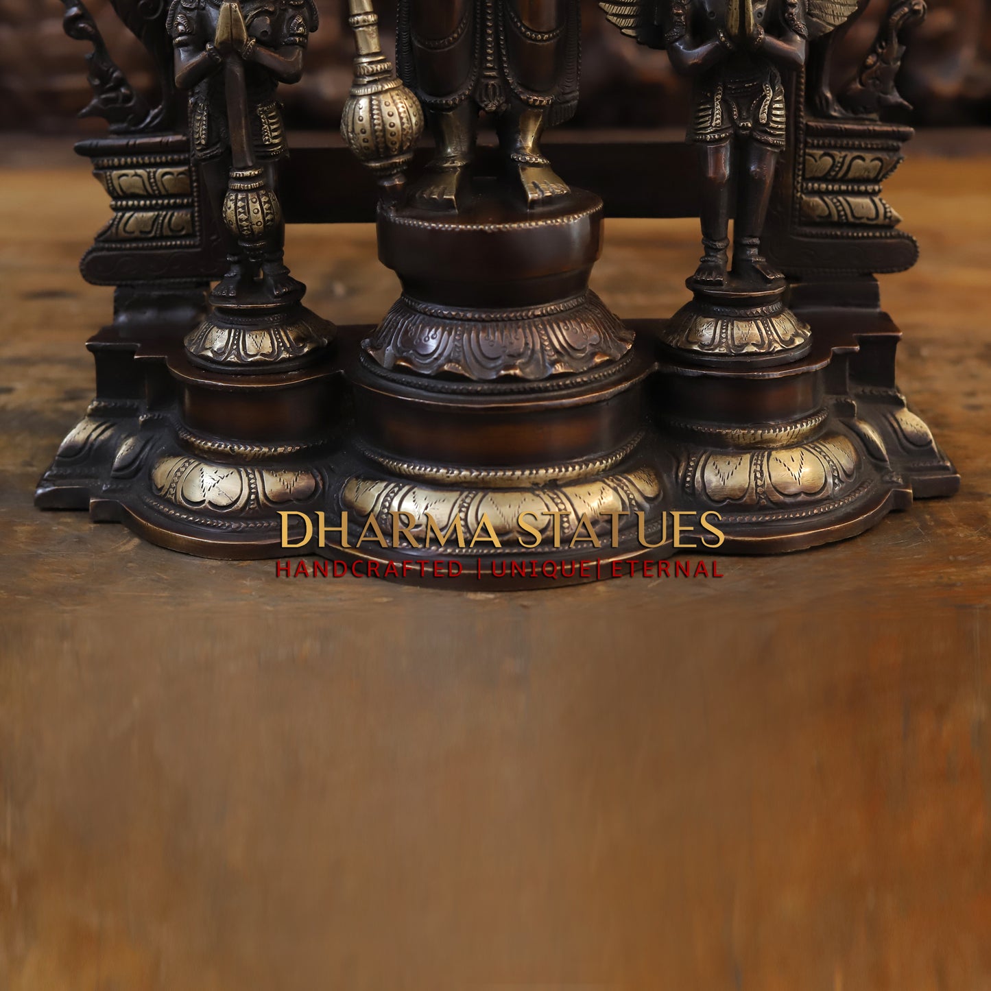 Brass Vishnu in Frame with Garuda and hanuman, Copper & Golden Finish, 24"