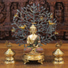 Brass Buddha Idol, Seated, Golden & Fine Stone work 8.5"