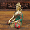 Brass Buddha Idol, Golden and Stone work 8"