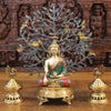 Brass Buddha Idol, Golden and Stone work 8"