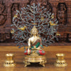 Brass Buddha Idol, Golden and Stone work 8"