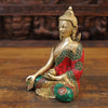 Brass Buddha Seated With Kundal Earings , Golden and Stone work 8"