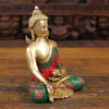 Brass Buddha Seated With Kundal Earings , Golden and Stone work 8"