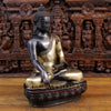 Brass Buddha Idol, Seated on Lotus, Black Patina Finish 22"