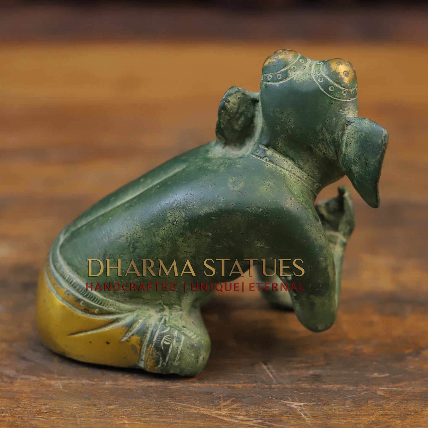 Brass Baby Ganesha Idol, Green Patina Finish 4.5"