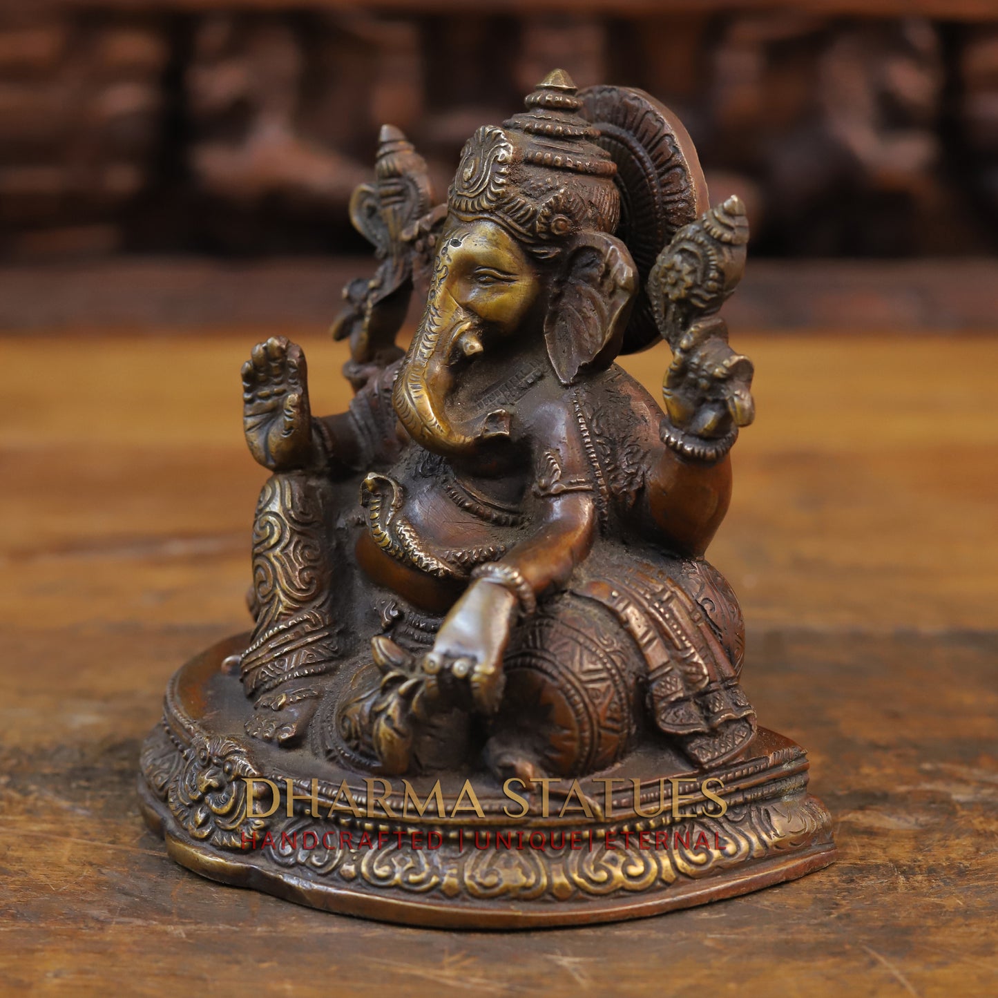 Brass Ganesh Idol, Golden and Copper Finish 6.5"