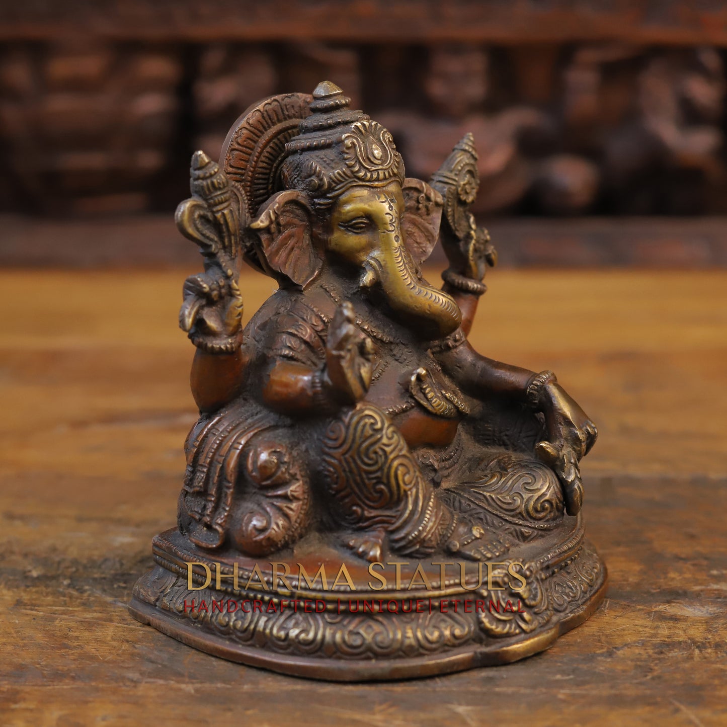 Brass Ganesh Idol, Golden and Copper Finish 6.5"