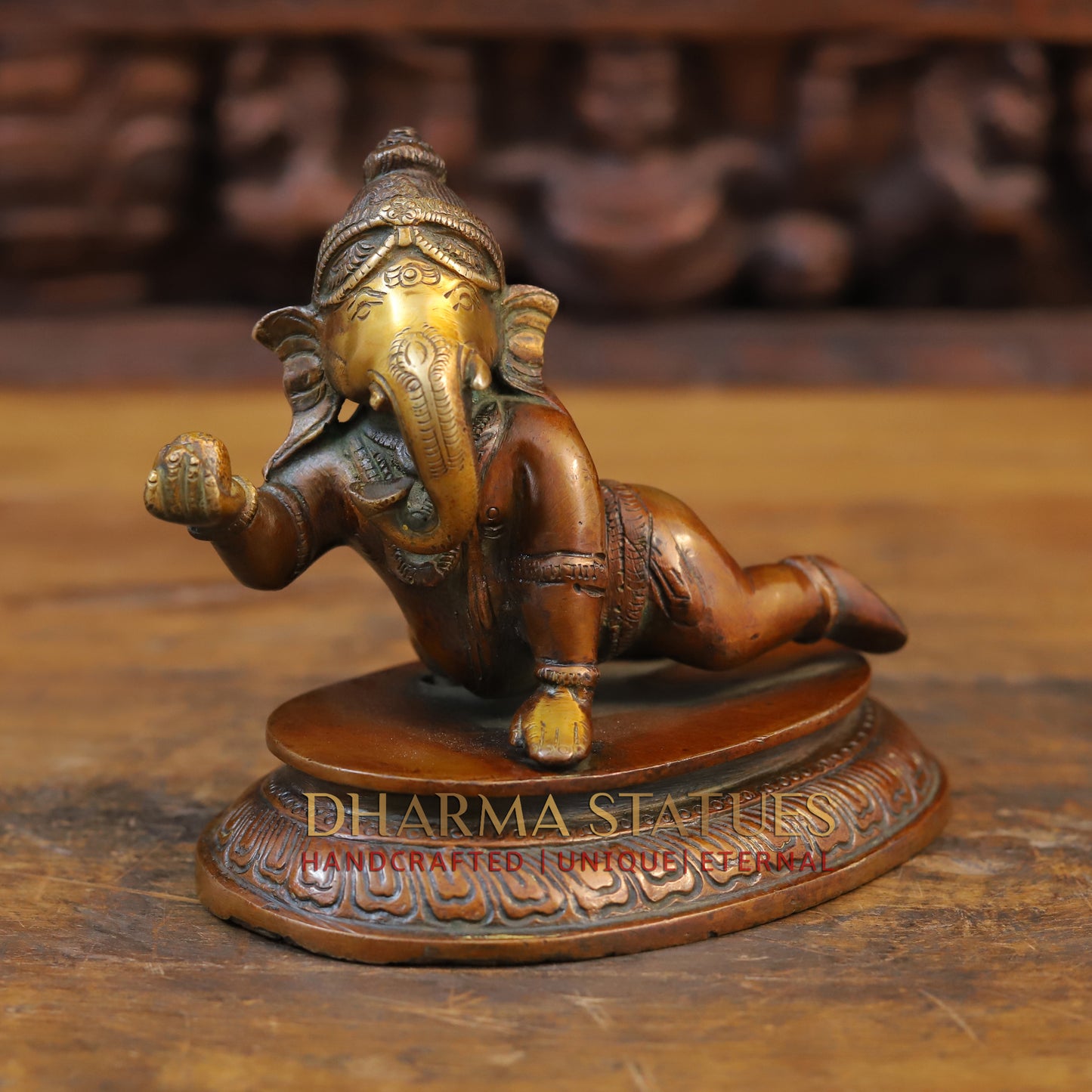 Brass Baby Ganesha Idol, Fine Bronze Finish 6"