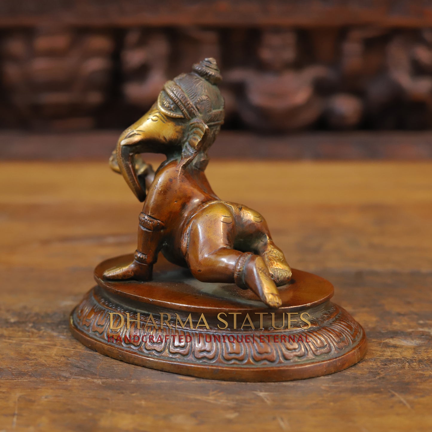 Brass Baby Ganesha Idol, Fine Bronze Finish 6"