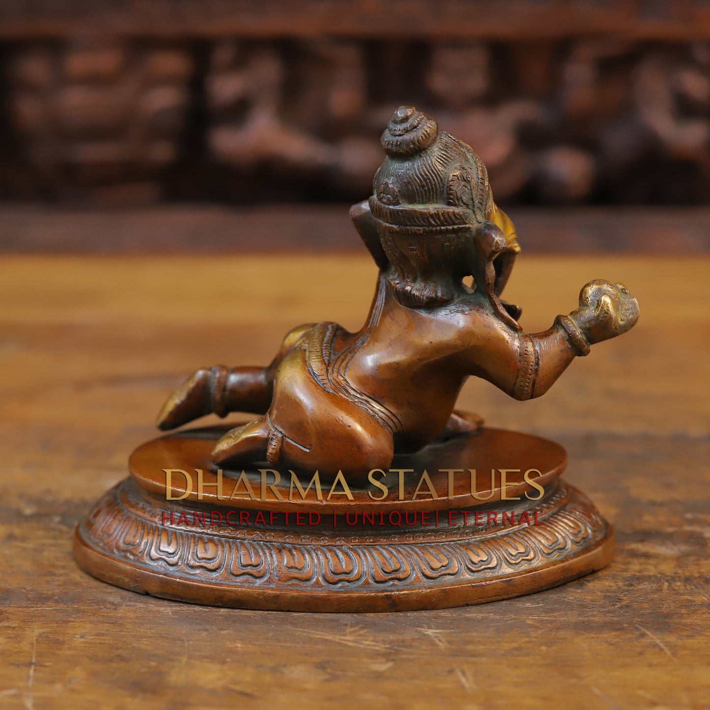 Brass Baby Ganesha Idol, Fine Bronze Finish 6"