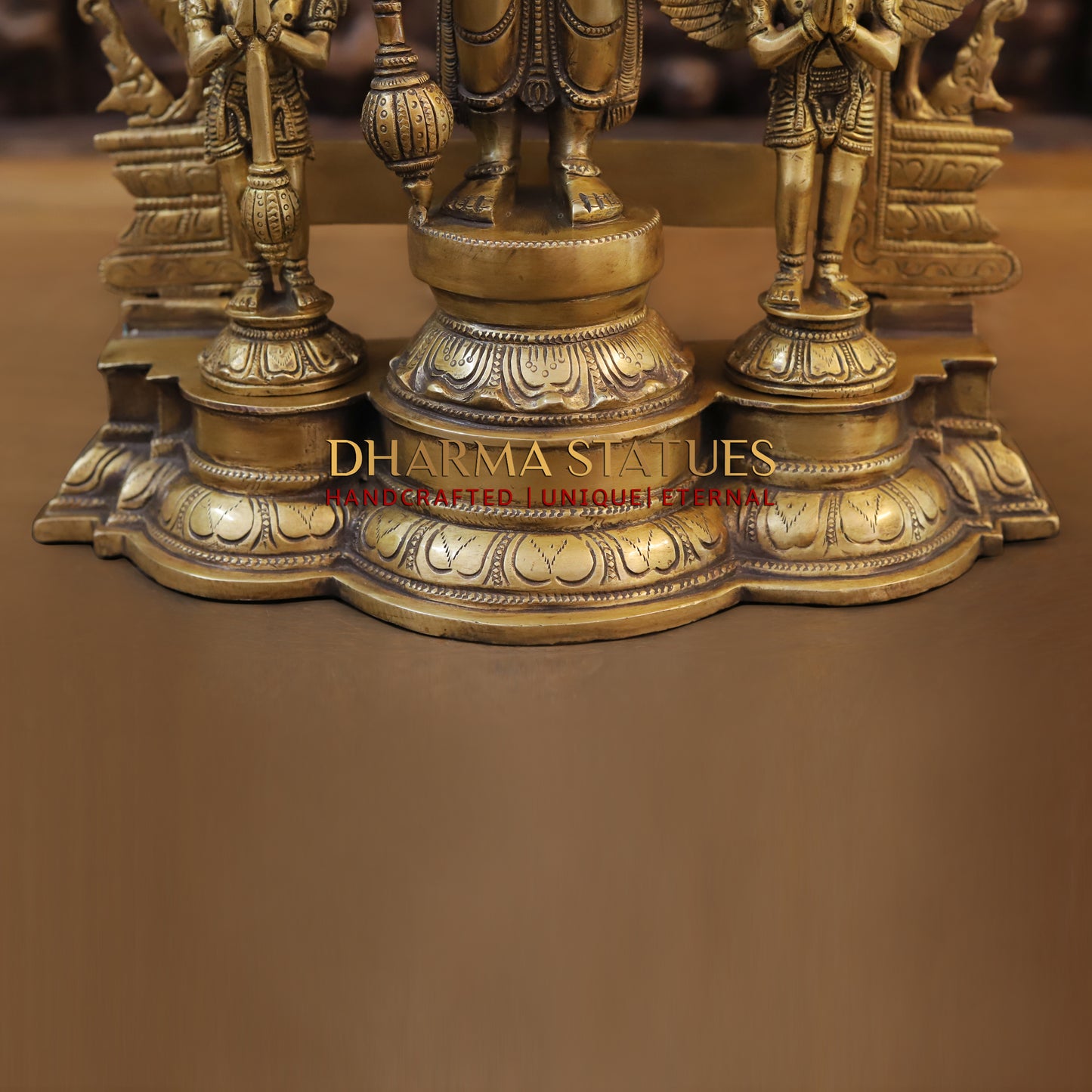 Brass Vishnu in Frame with Garuda and hanuman, Fine Golden Finish, 24"