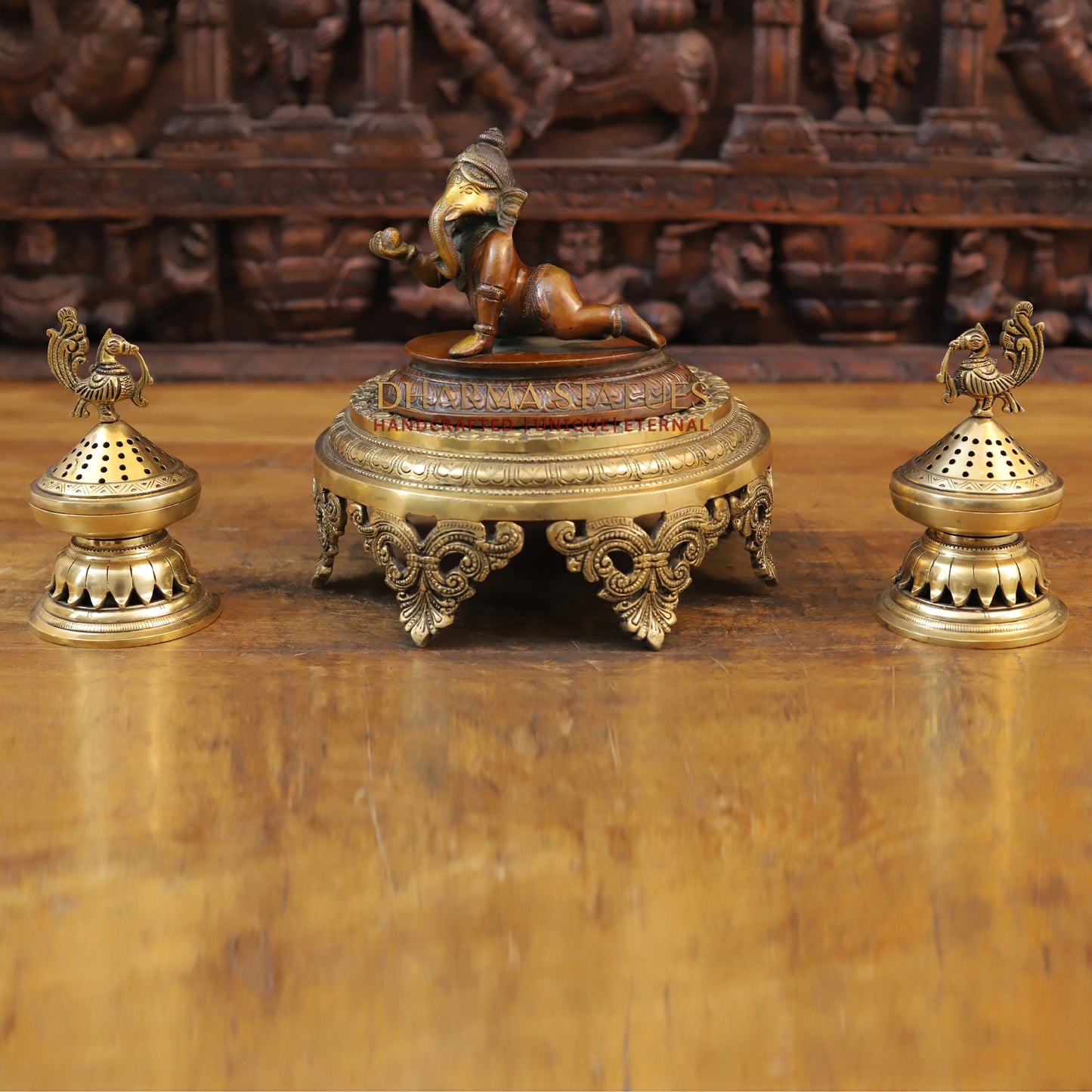 Brass Baby Ganesha Idol, Fine Bronze Finish 6"
