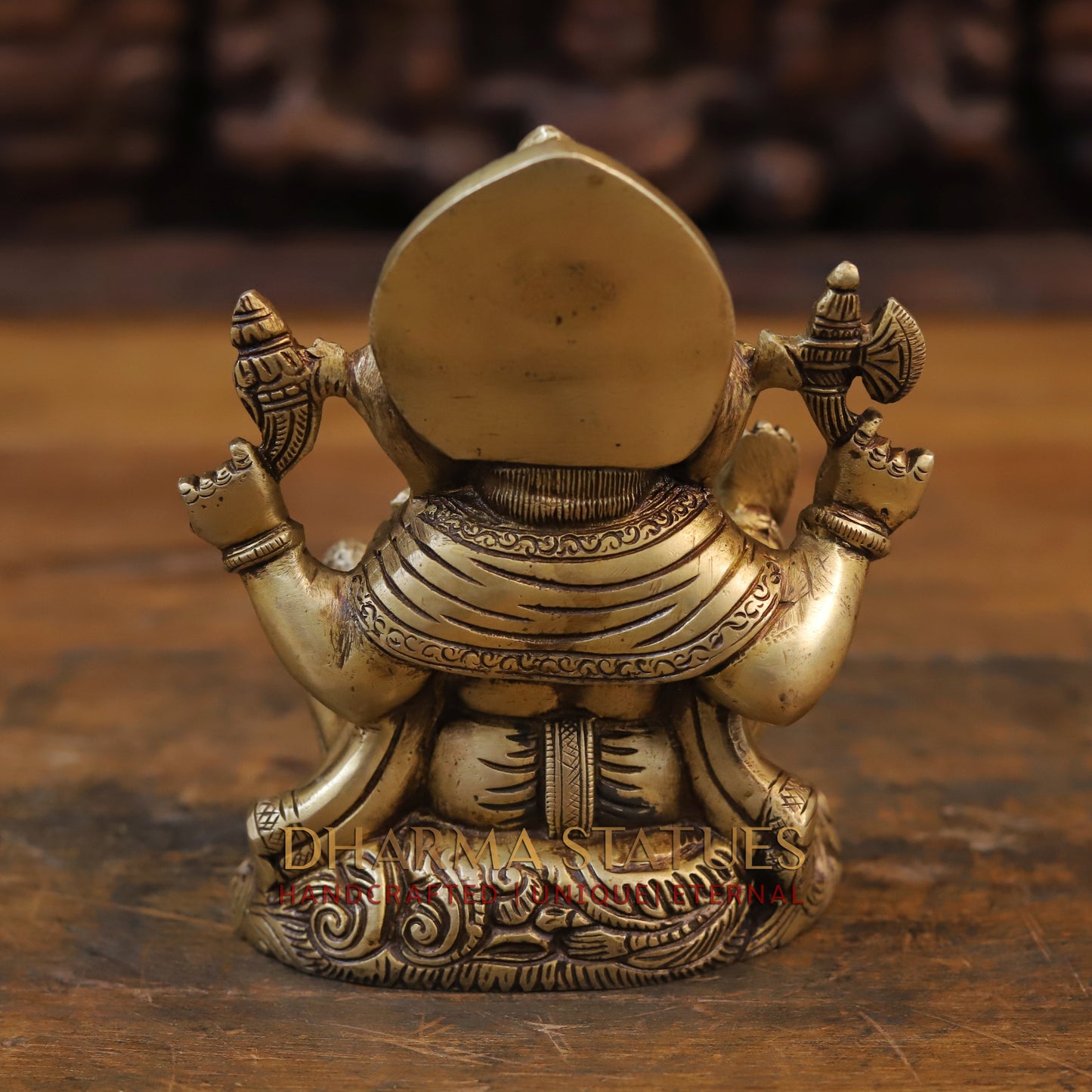 Brass Ganesh Statue, Seated, Fine Golden Finish  6.5"