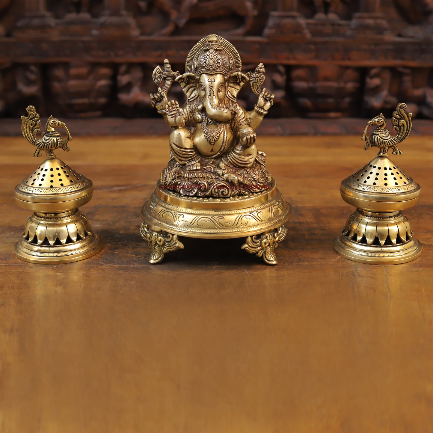 Brass Ganesh Statue, Seated, Fine Golden Finish  6.5"