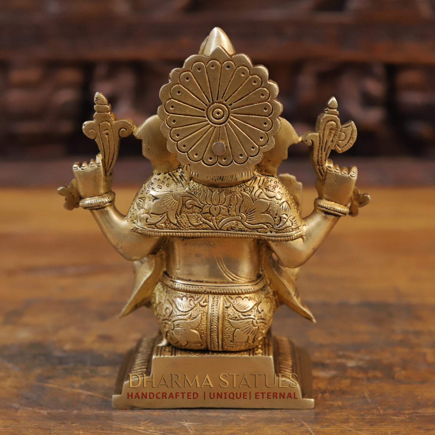 Brass Ganesh Statue, Seated, Fine Golden Finish 8"