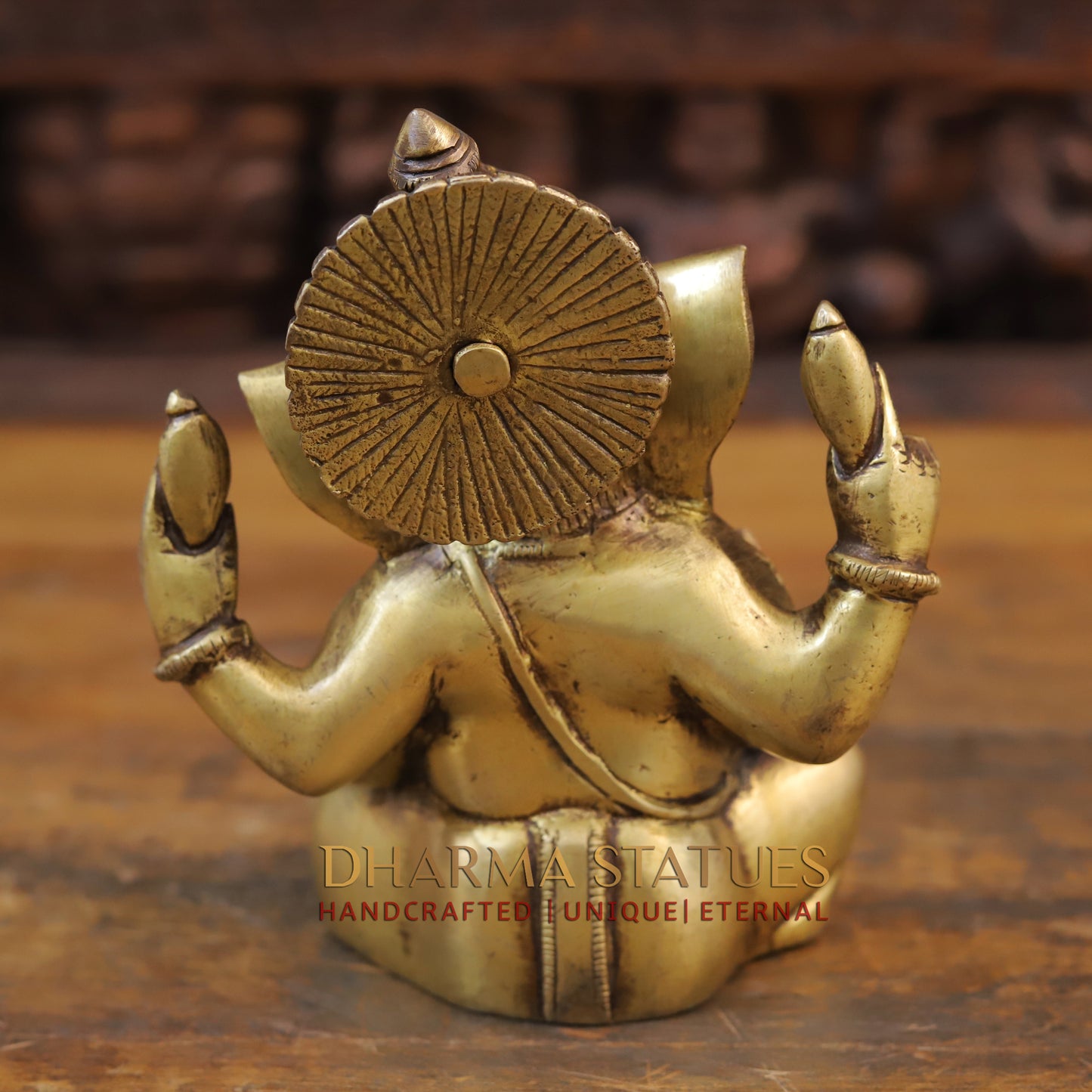 Brass Ganesha Idol, Seated Posture, Fine Golden Finish 7"
