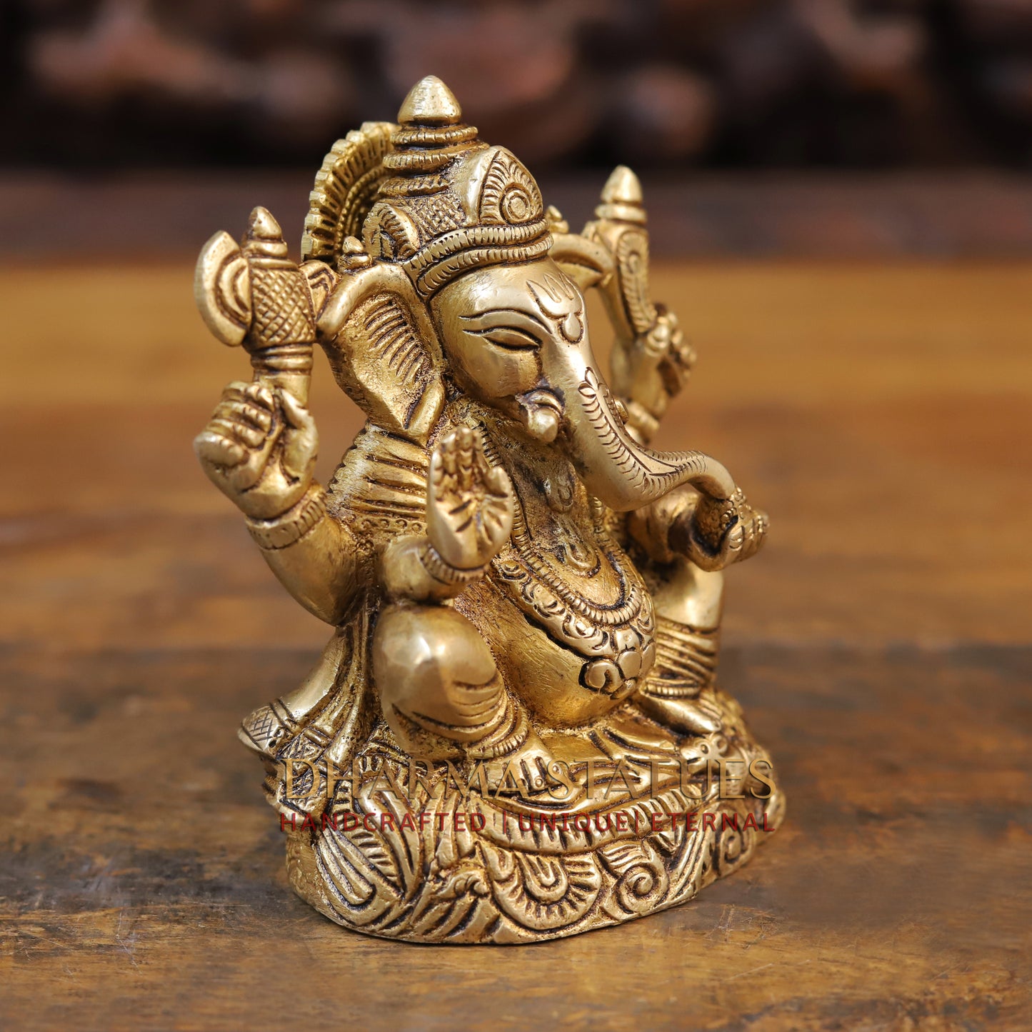 Brass Ganesh Statue, Fine Golden Finish 5"