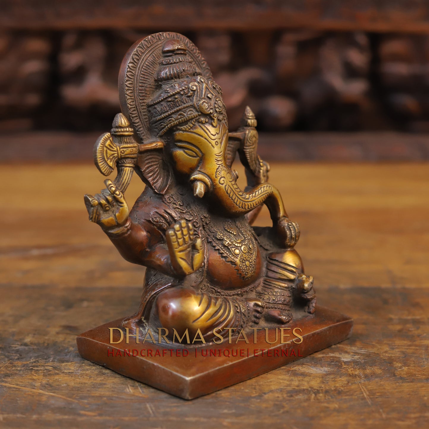 Brass Ganesh Statue, Fine copper and Golden Finish 7"