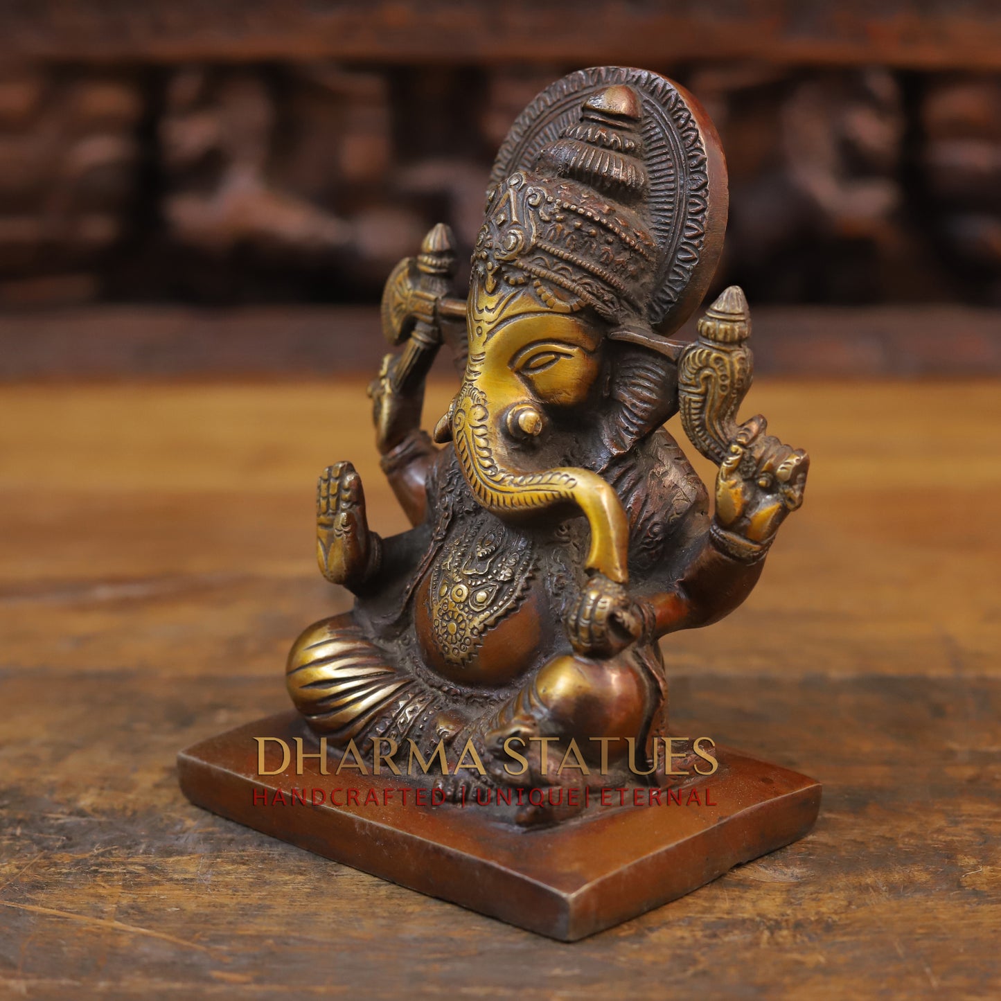 Brass Ganesh Statue, Fine copper and Golden Finish 7"