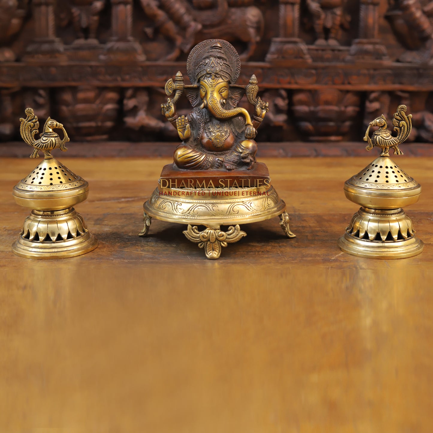 Brass Ganesh Statue, Fine copper and Golden Finish 7"