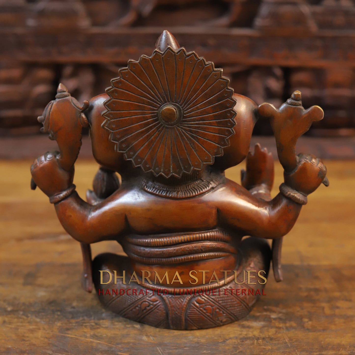 Brass Ganesh Idol, Blessing Posture, Copper and Gold Finish 9.5"