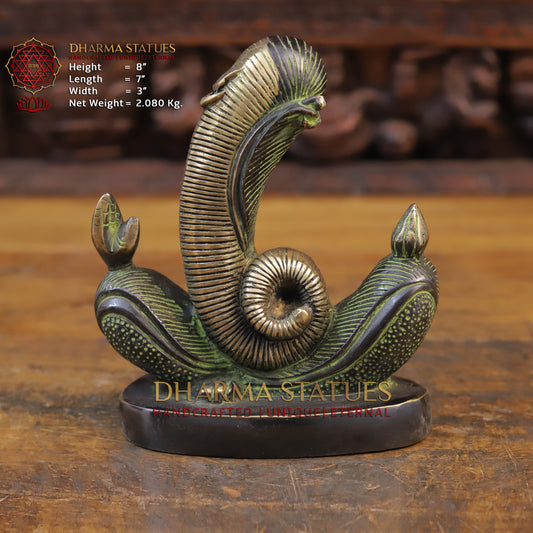 Brass Modern Ganesh Sculpture, Green Patina Finish 8"