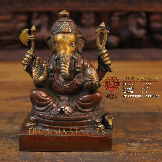 Brass Ganesh Statue, fine Copper Finish 7.5"