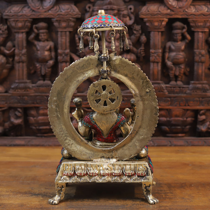 Brass Laxmi Statue seated on Throne with Elephant, Stone Work, 18”