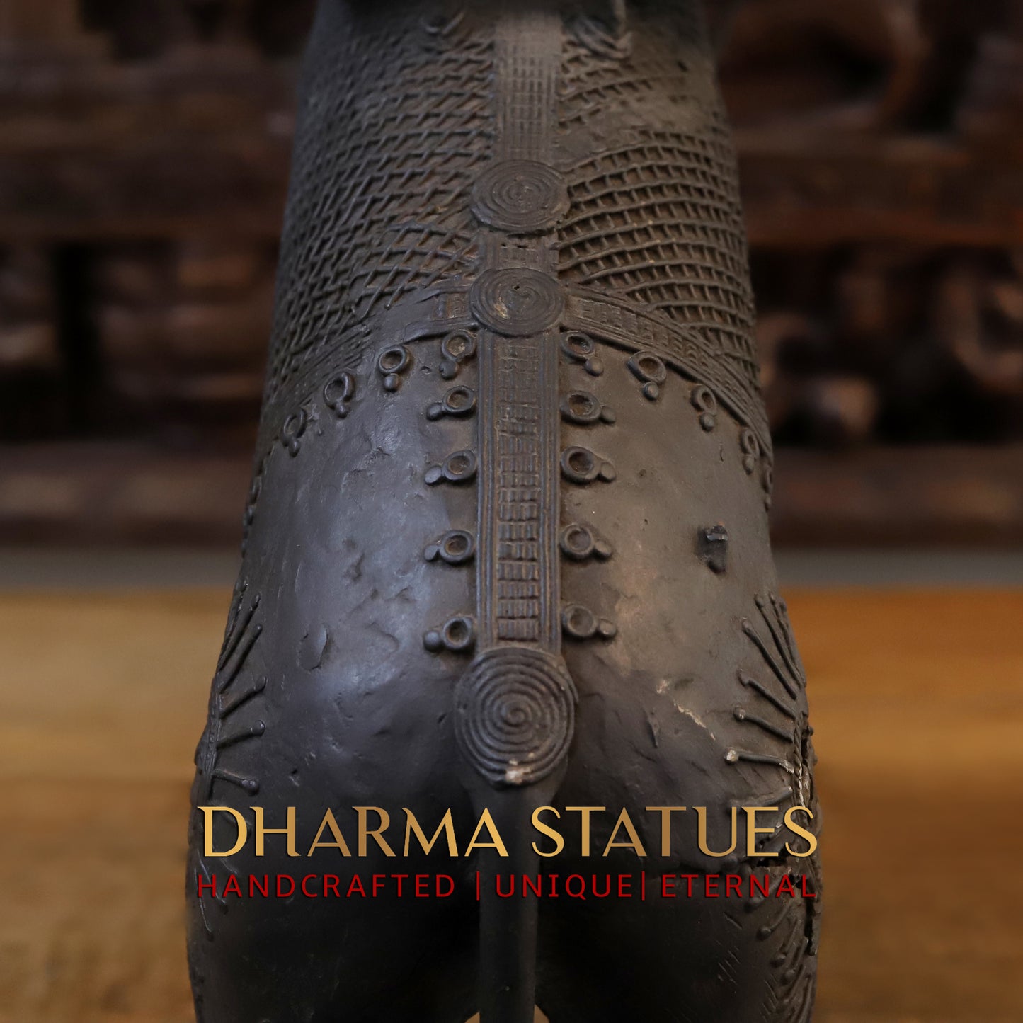 Brass Elephant with Mahout, Black Patina Finish, 32"