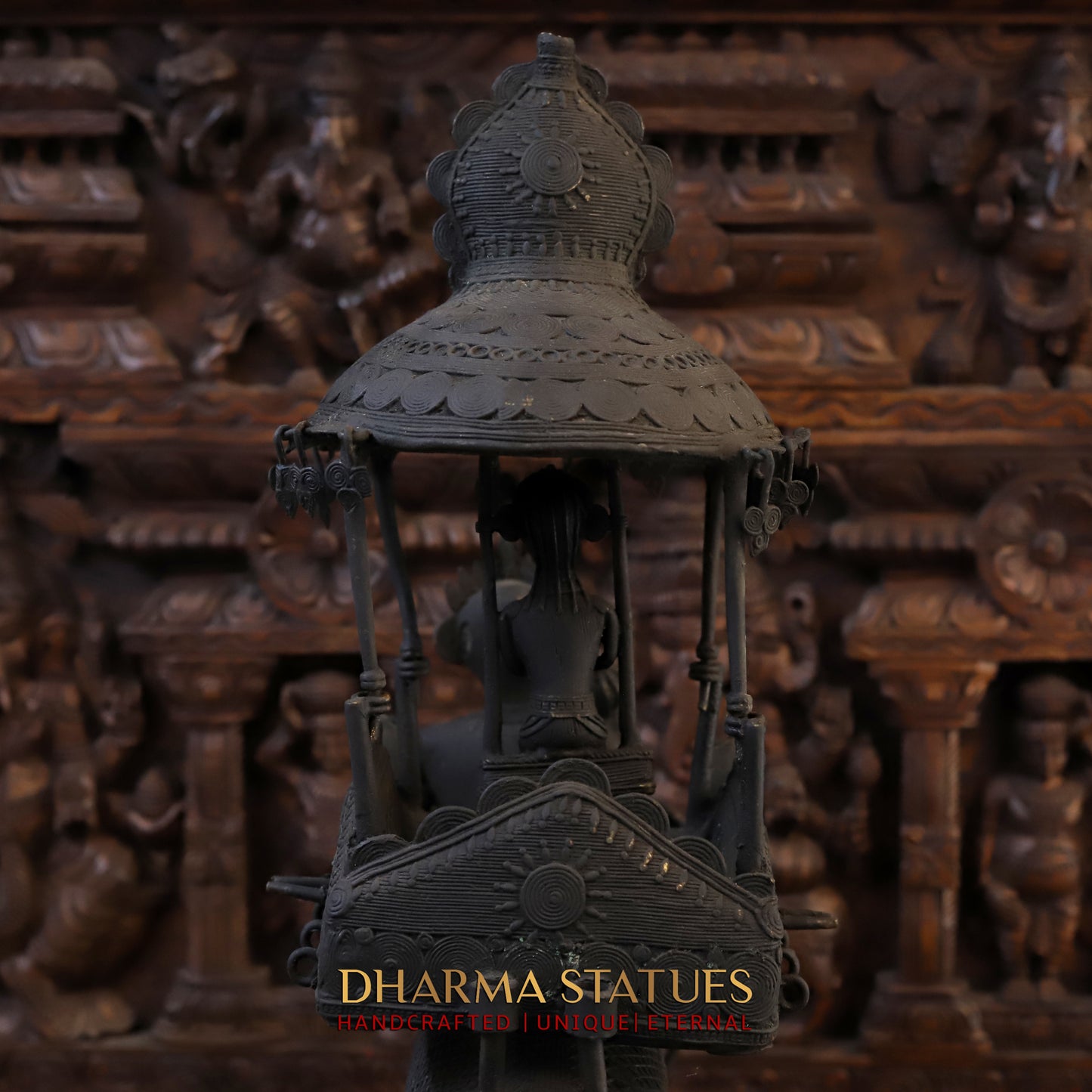 Brass Elephant with Mahout, Black Patina Finish, 32"