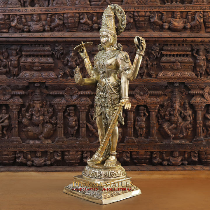 Brass Lord Vishnu Statue ,Standing on Pedestal, Fine Gold Finish 41.5"