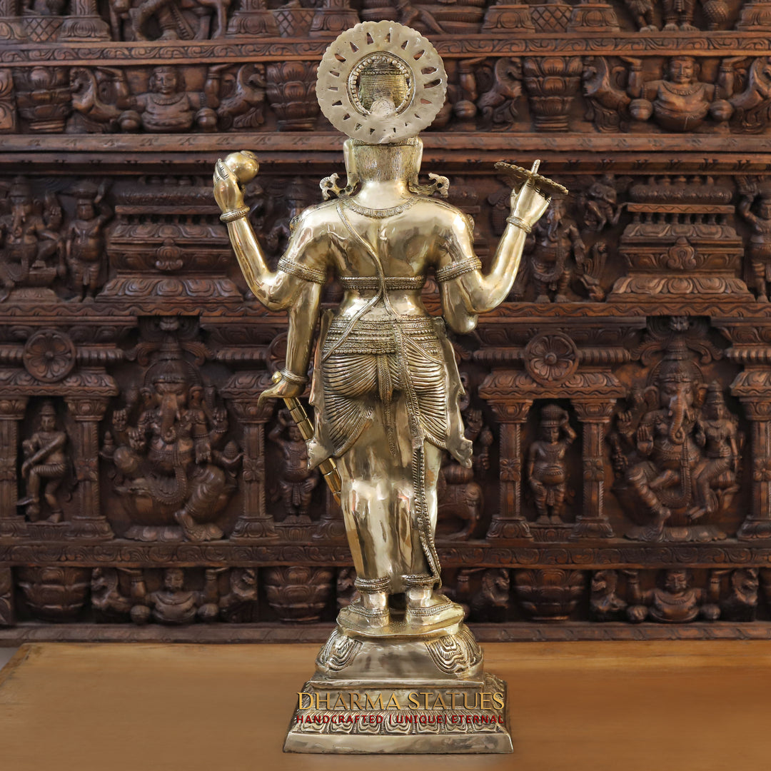 Brass Lord Vishnu Statue ,Standing on Pedestal, Fine Gold Finish 41.5"