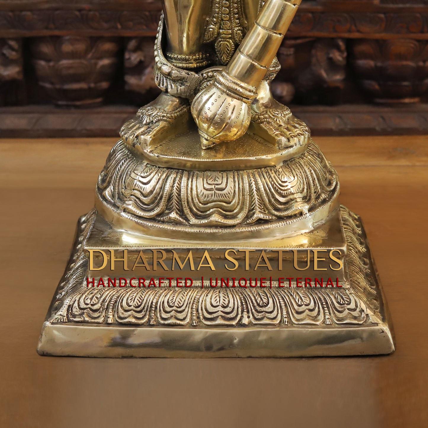 Brass Vishnu standing on Pedestrial, Golden Finish, 41.5"