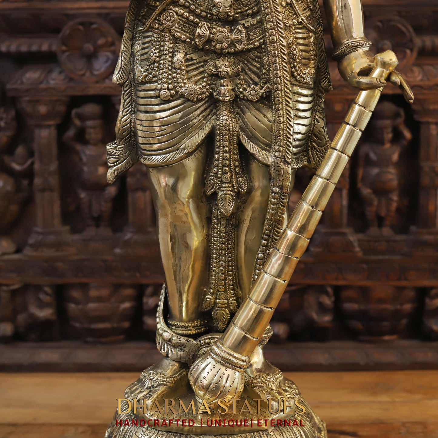 Brass Vishnu standing on Pedestrial, Golden Finish, 41.5"