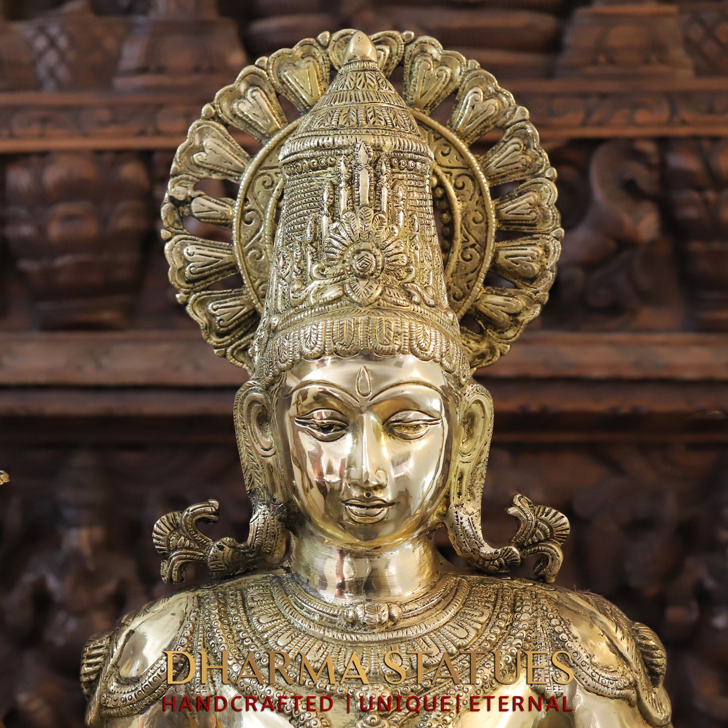 Brass Vishnu standing on Pedestrial, Golden Finish, 41.5"