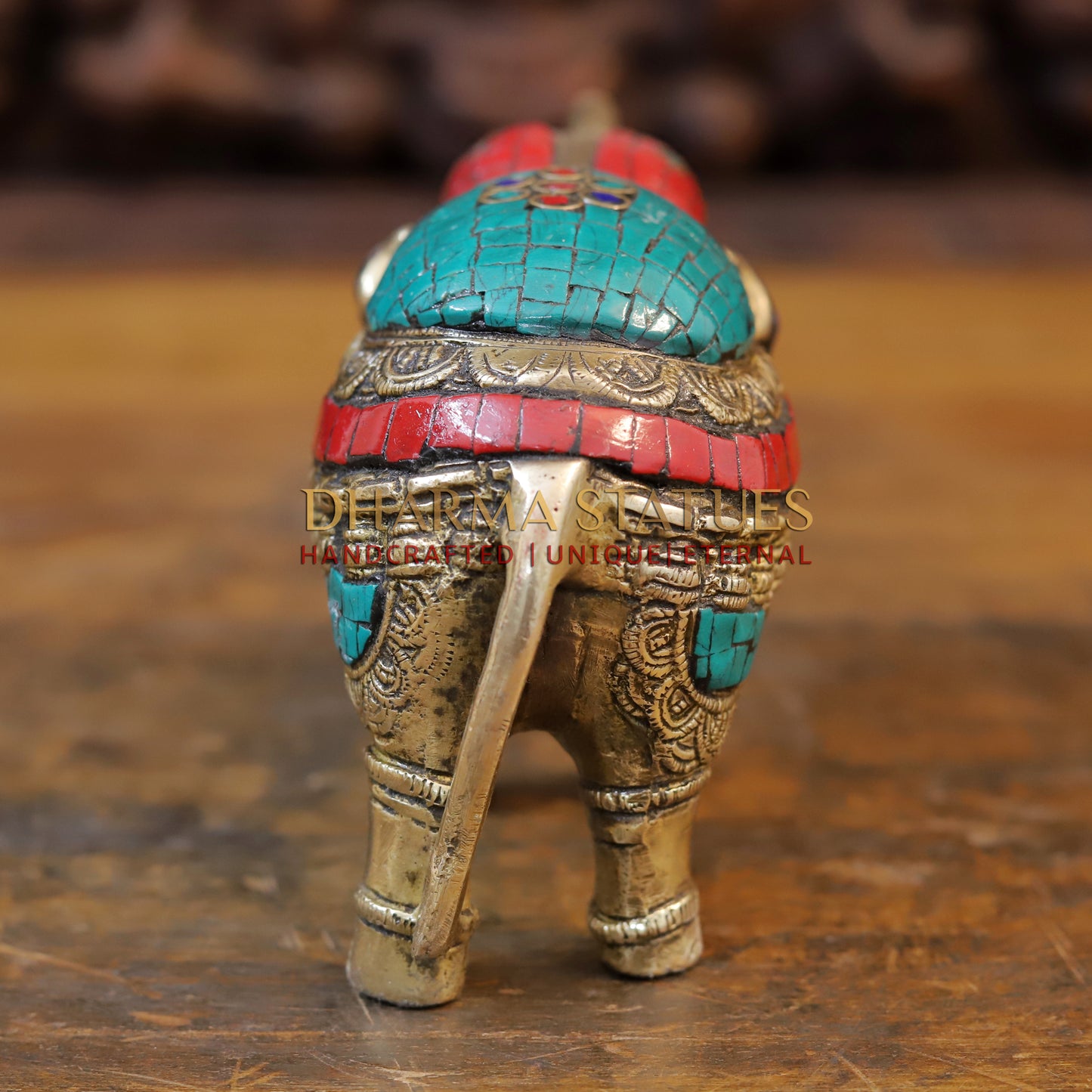 Brass Elephant, Stone Carved Golden Finish, 4.5"