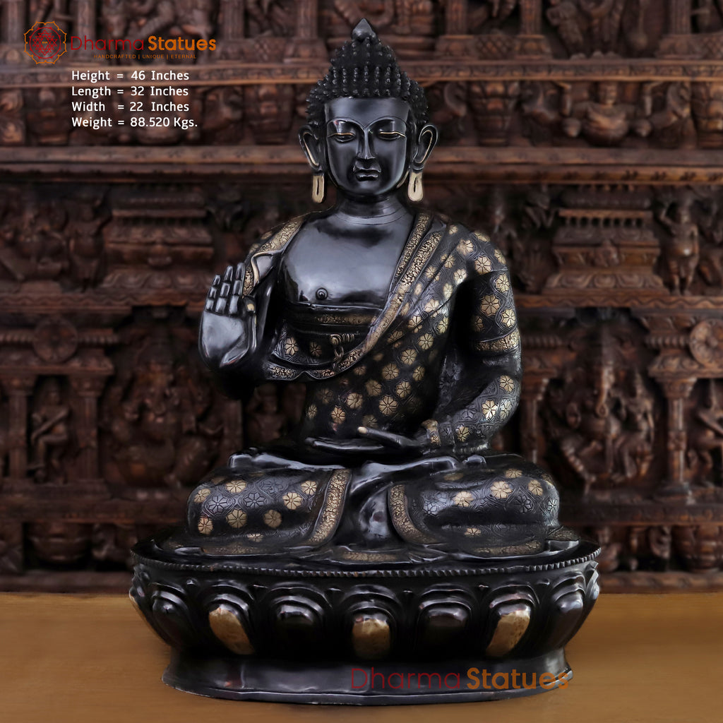 Brass Buddha Seated Floral Rob Black Finish 46"