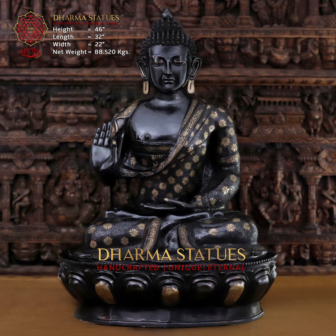 Brass buddha Sculpture, Blessing Buddha, Black patina Finish 46"