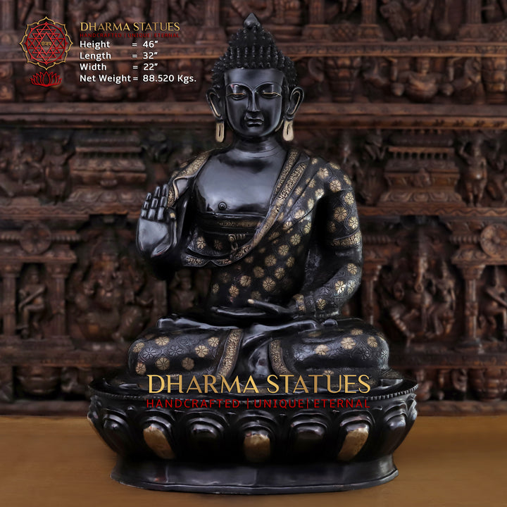 Brass buddha Sculpture, Blessing Buddha, Black patina Finish 46"