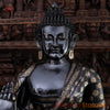 Brass Buddha Statue, Seated, Floral Black Patina Finish 46"