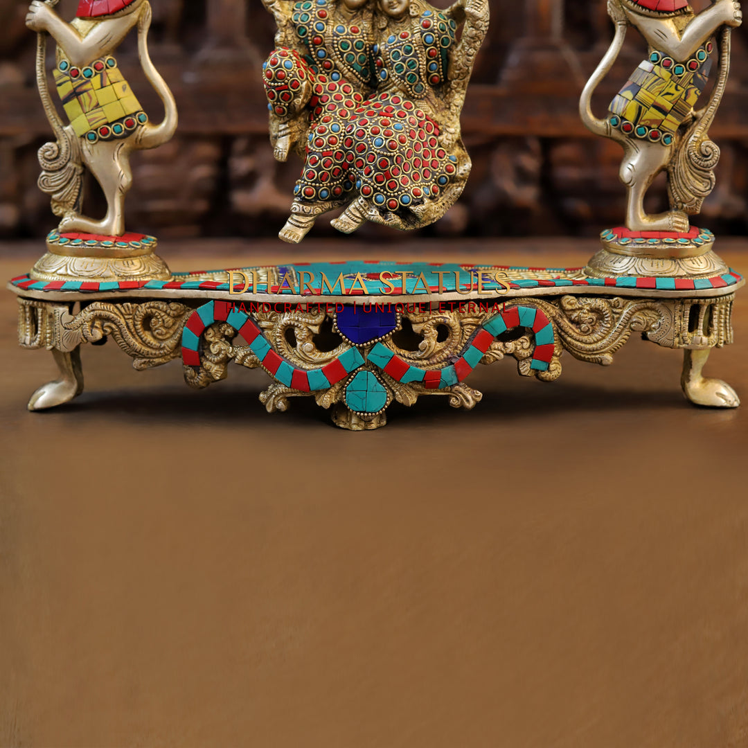 Brass Swinging Radha Krishna, Eternal Bliss, Golden and Stone work 18"