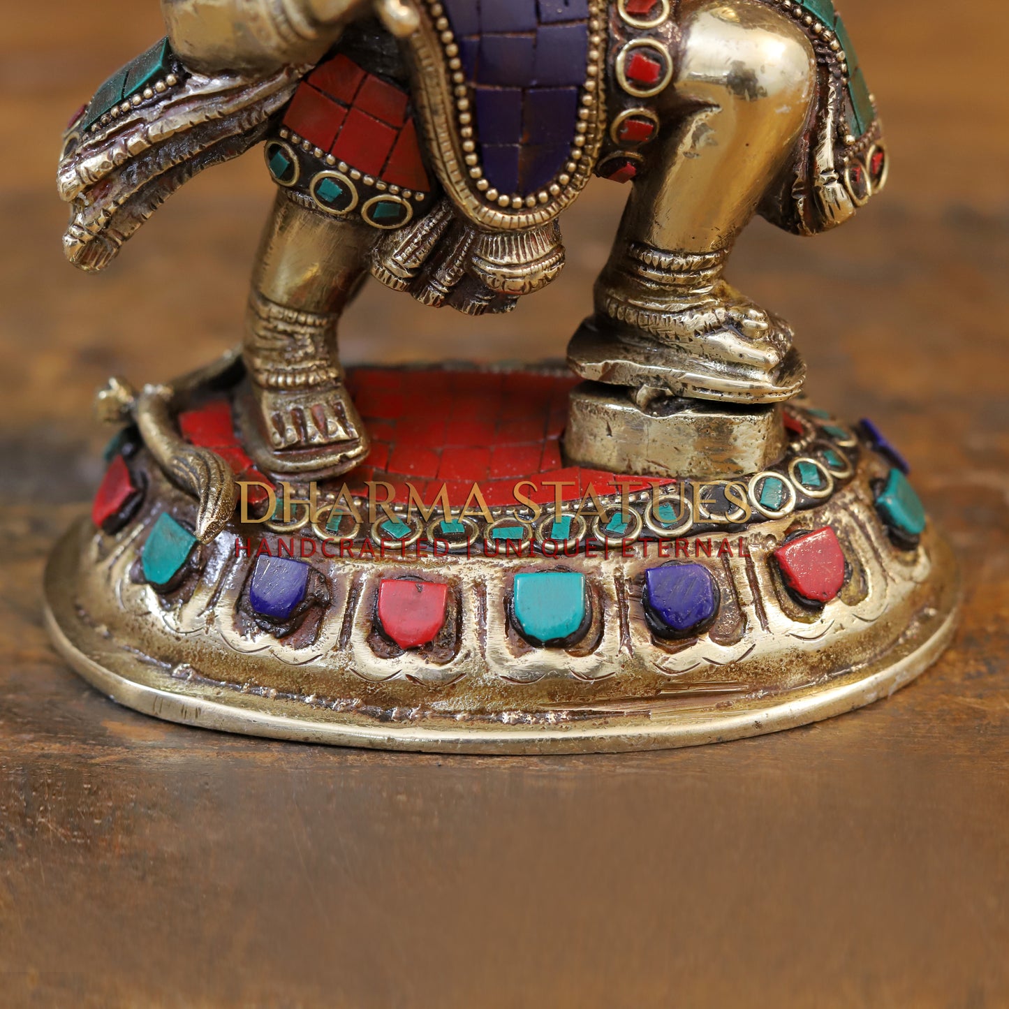 Brass Hanuman Statue Lifting the Sanjivani Mountain, Golden & Stonework, 7"