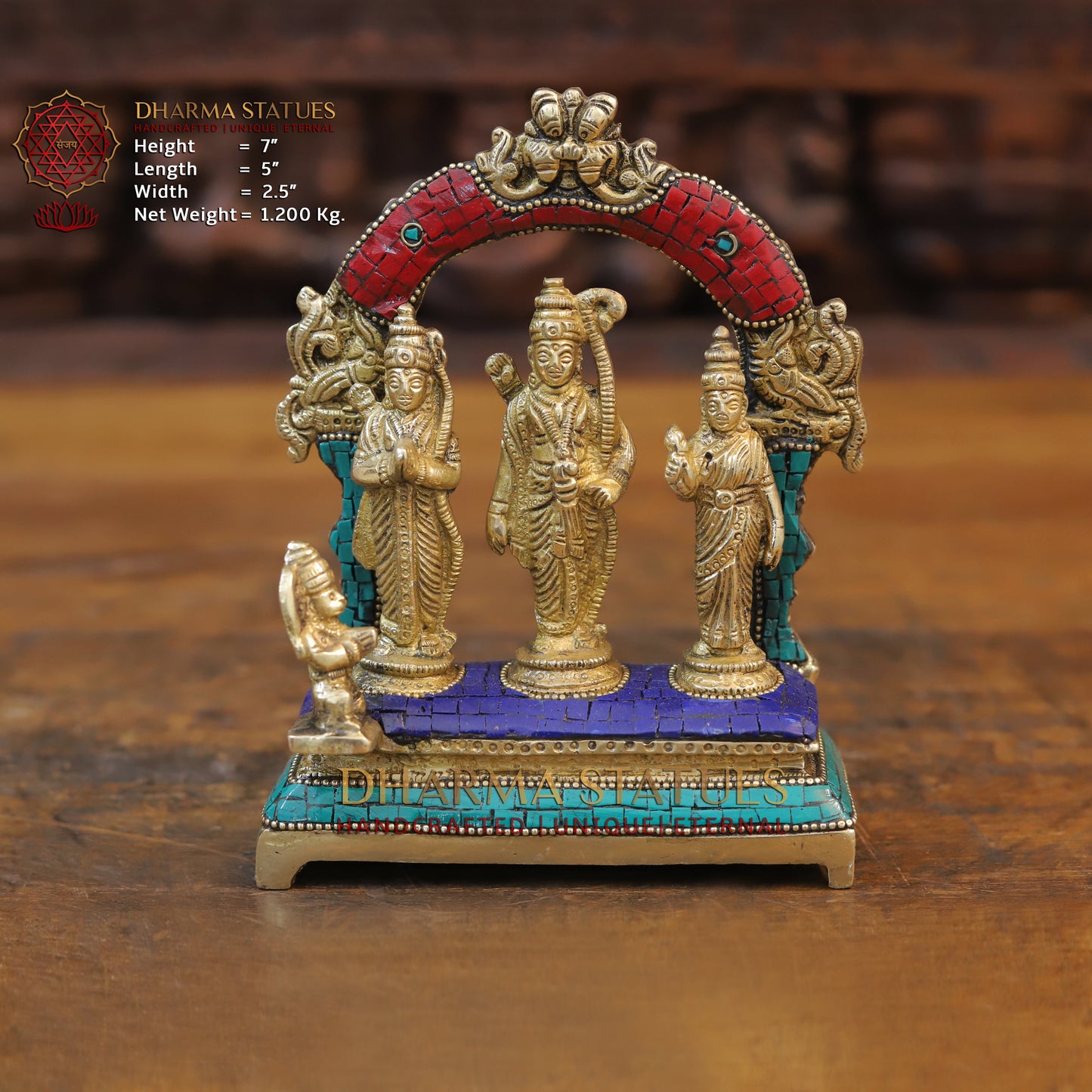 Brass Ram Darbar, Stone & Golden Finish, 7"