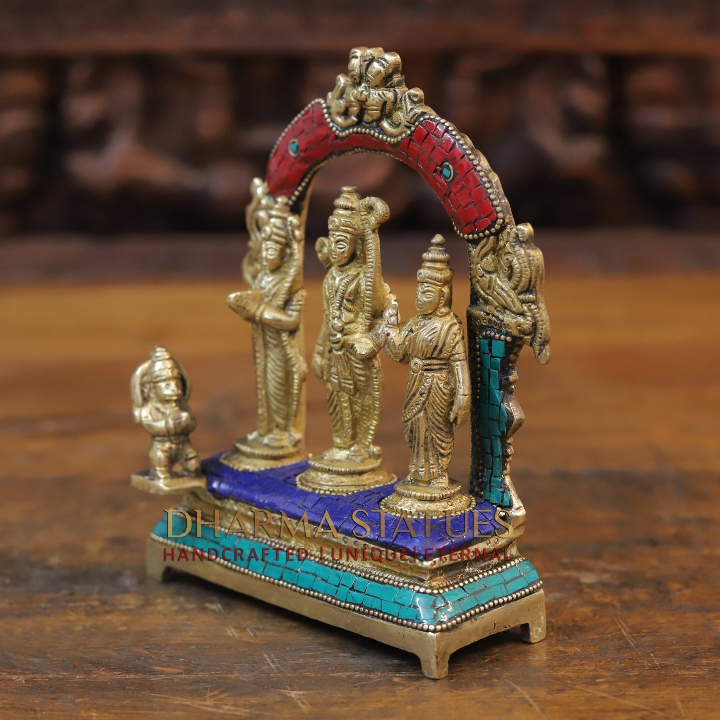 Brass Ram Darbar, Stone & Golden Finish, 7"
