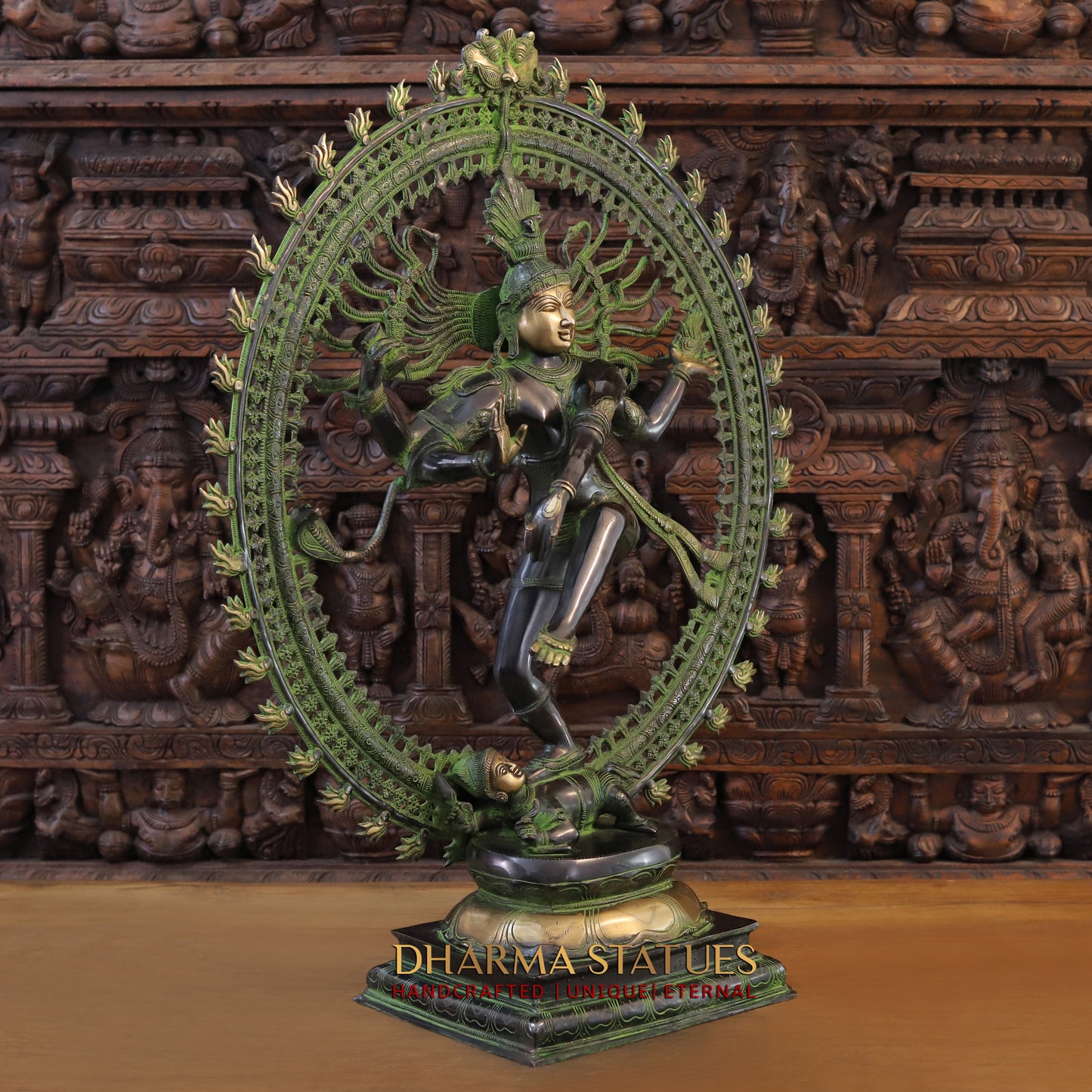 Brass Nataraja, Dancing Shiva, Green Patina & Black Finish, 36"
